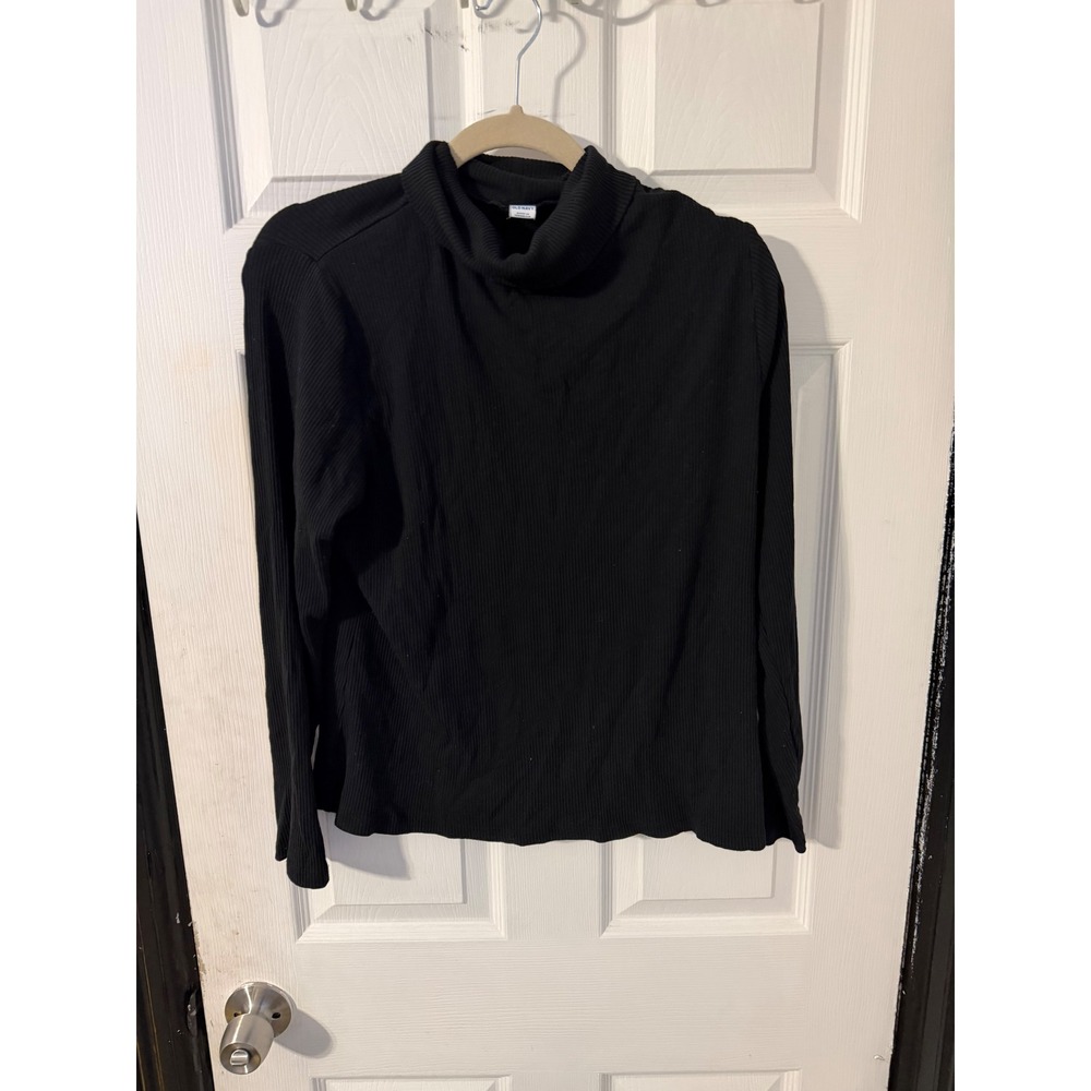 Old Navy Womens XL Black Ribbed Knit Turtleneck Long Sleeve Top Solid Basic